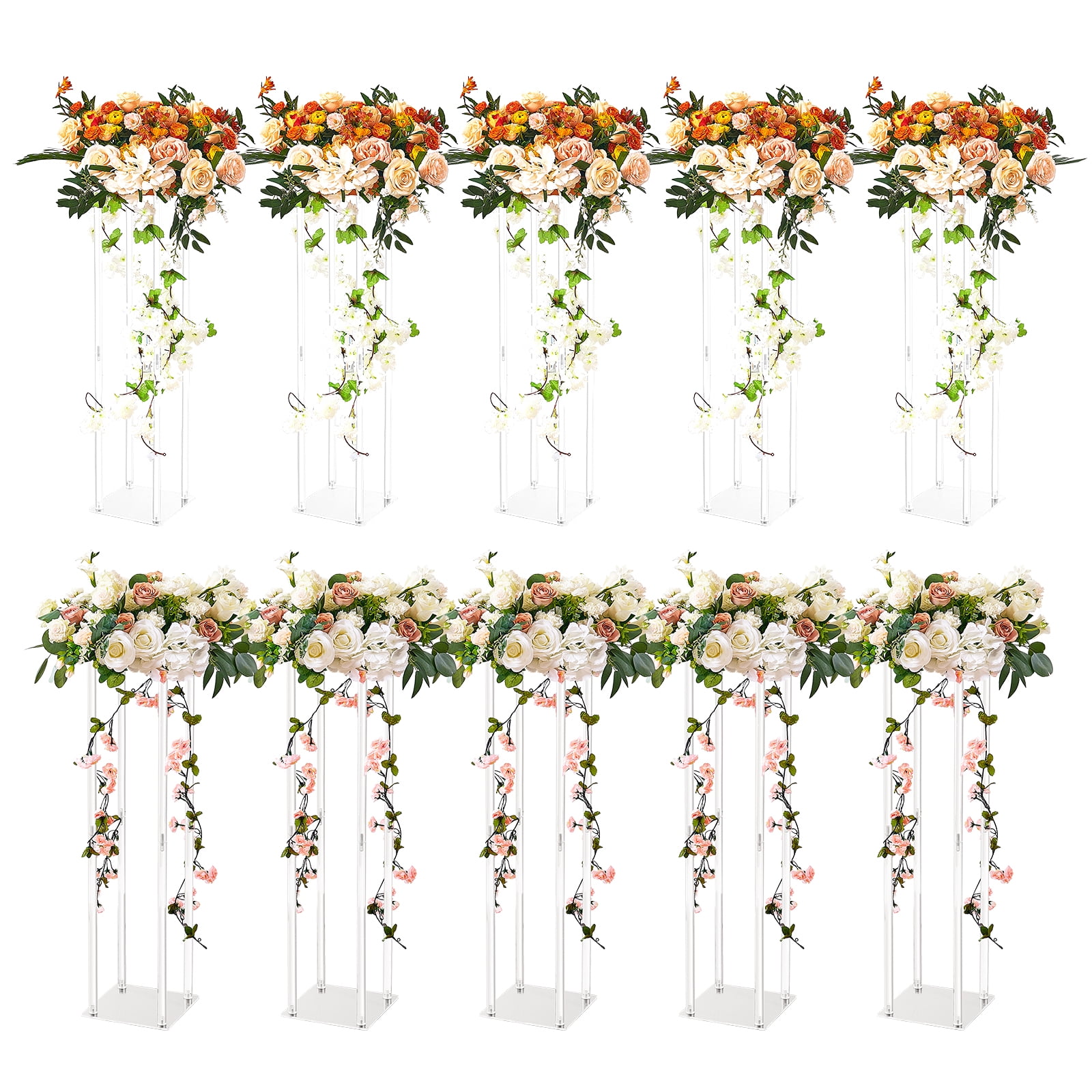 SKYSHALO 10PCS 23.6inch Tall Wedding Column Flower Stand Display Rack Acrylic