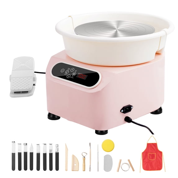 KFFKFF 11 Inch Pottery Wheel Ceramic Wheel 350W Foot Pedal Touch Screen Apron Pink