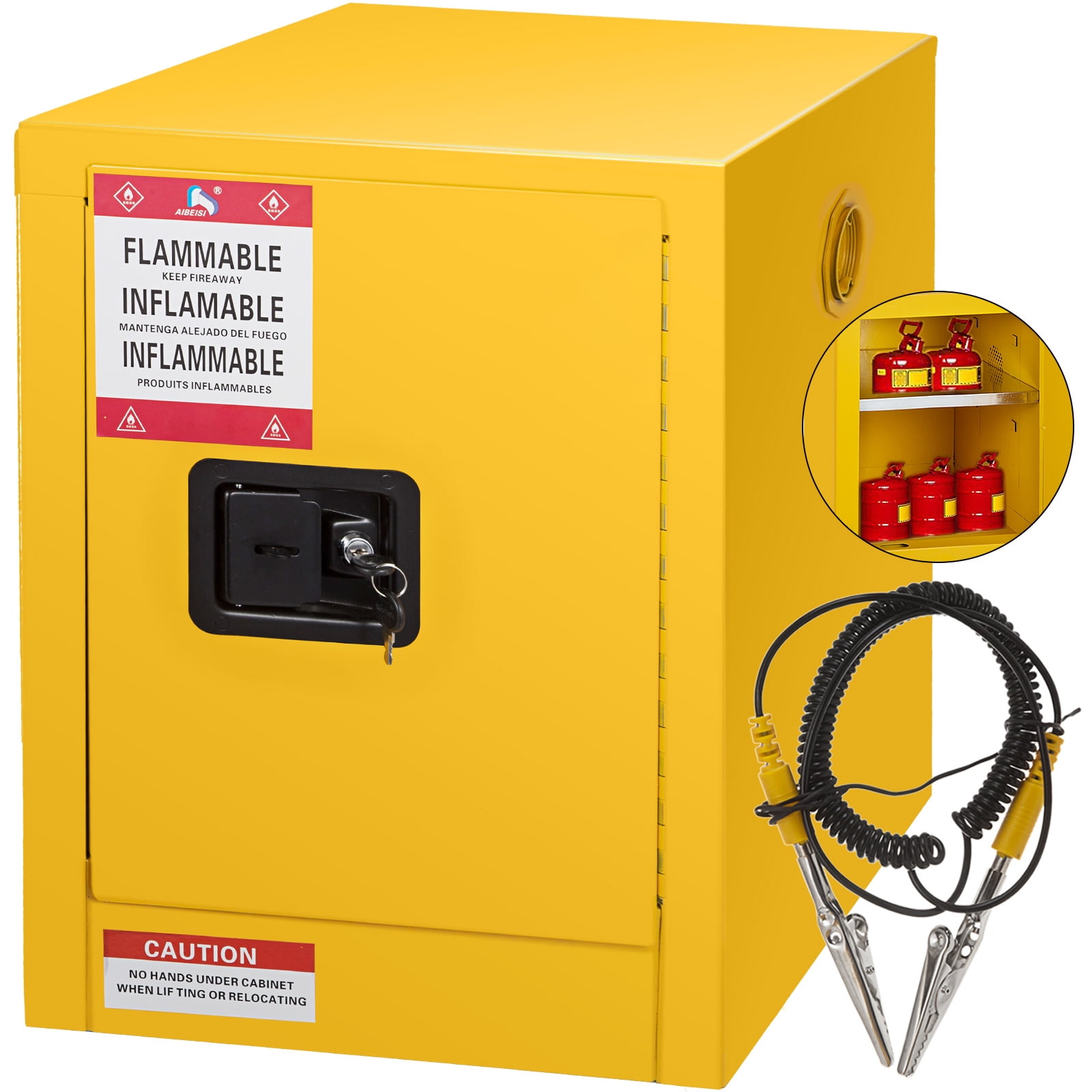 KFFKFF 11 gallon Flammable Cabinet 17" x 17" x 18" Galvanized Steel Safety Cabinet Adjustable Shelf Flammable Storage Cabinet for Commercial Industrial and Home Use