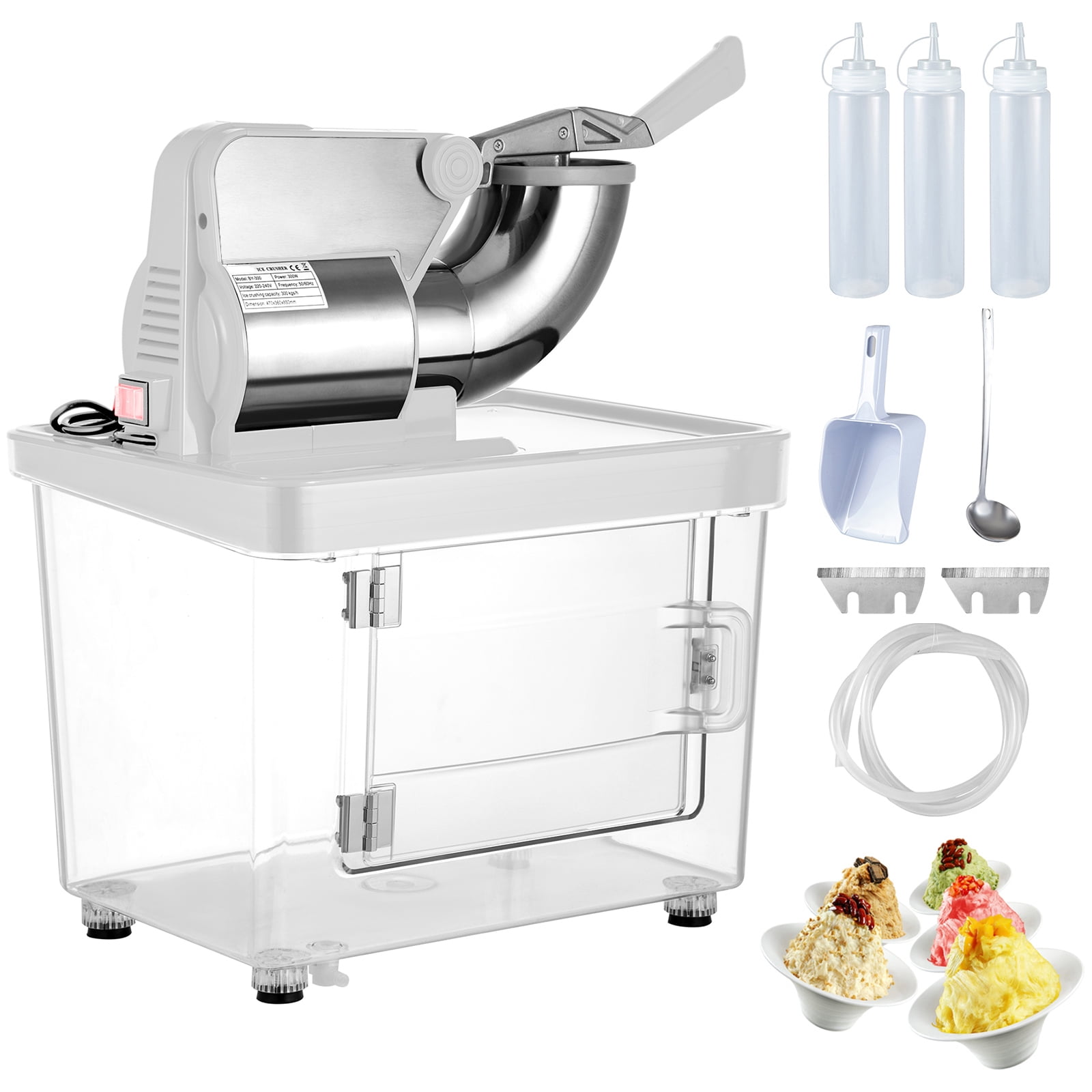 Commercial Ice Crusher 440LBS/H Electric Snow Cone Maker Shaved Ice Silver