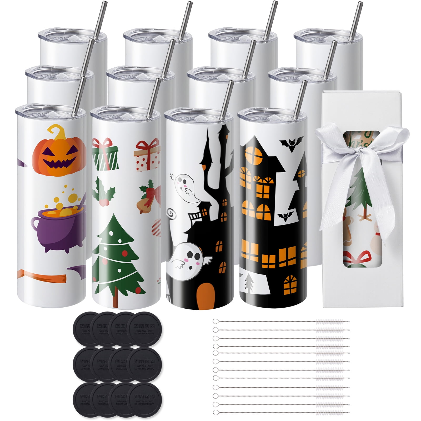 KFFKFF 12-Pack 20oz Sleek Sublimation Tumblers, Stainless Steel, Dual-Insulated, Ready for Heat Transfer Designs, Comes with Lid \u0026 Straw, Presented in Gift Packaging