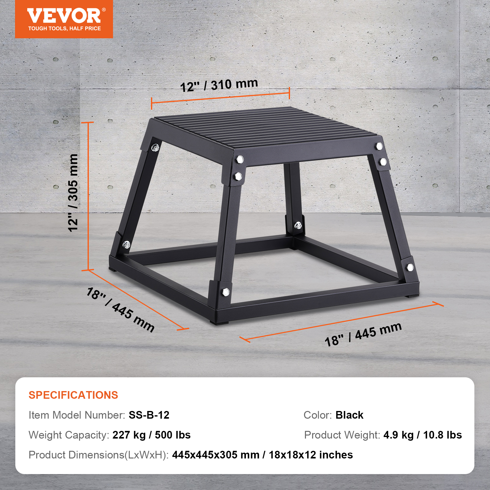 12 Inch Red Plyometric Jump Box - Fitness Exercise Plyo Box With Anti-Slip Surface, 500lb Capacity
