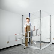 SKYSHALO 12 ft Dust Barrier with Telescoping Poles and Magnetic Zipper Plastic Film, 15.9 lbs