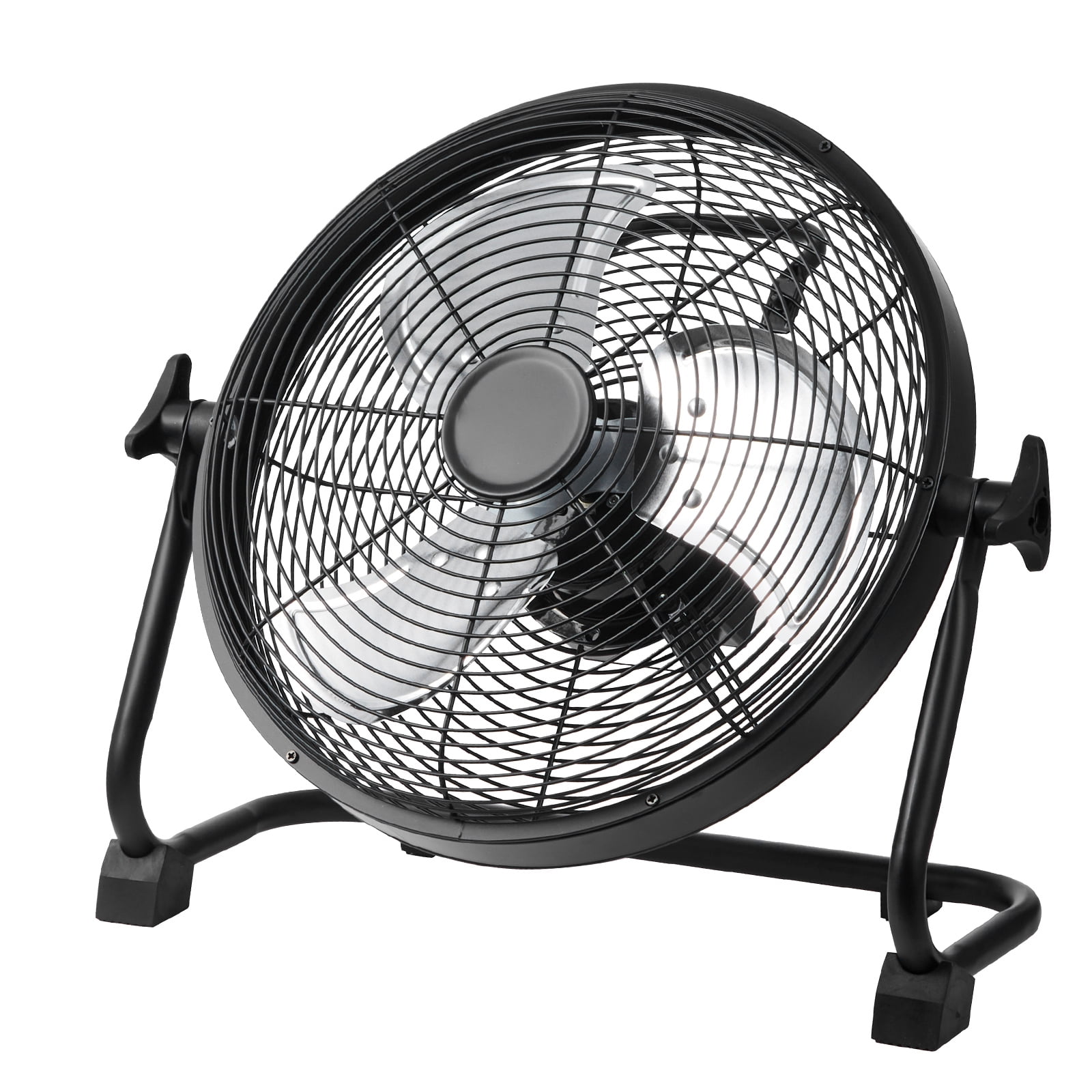KFFKFF 12 in High Velocity Floor Fan, 3 Speed Heavy Duty Metal Fan with 360° Tilt for Warehouse, Workshop, Garage, Factory and Basement, Black