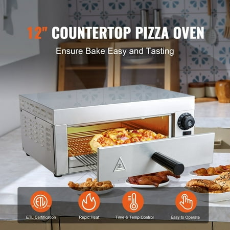 SKYSHALO 12-inch desktop Barca oven, 1500-watt commercial Bicha oven, with adjustable temperature, 0-60 minutes timer, 360 ? uniform baking machine and removable bread crumbs