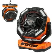 KFFKFF 13 inch Portable Fan Rechargeable with LED Lantern 4 Speeds Swivel Timer