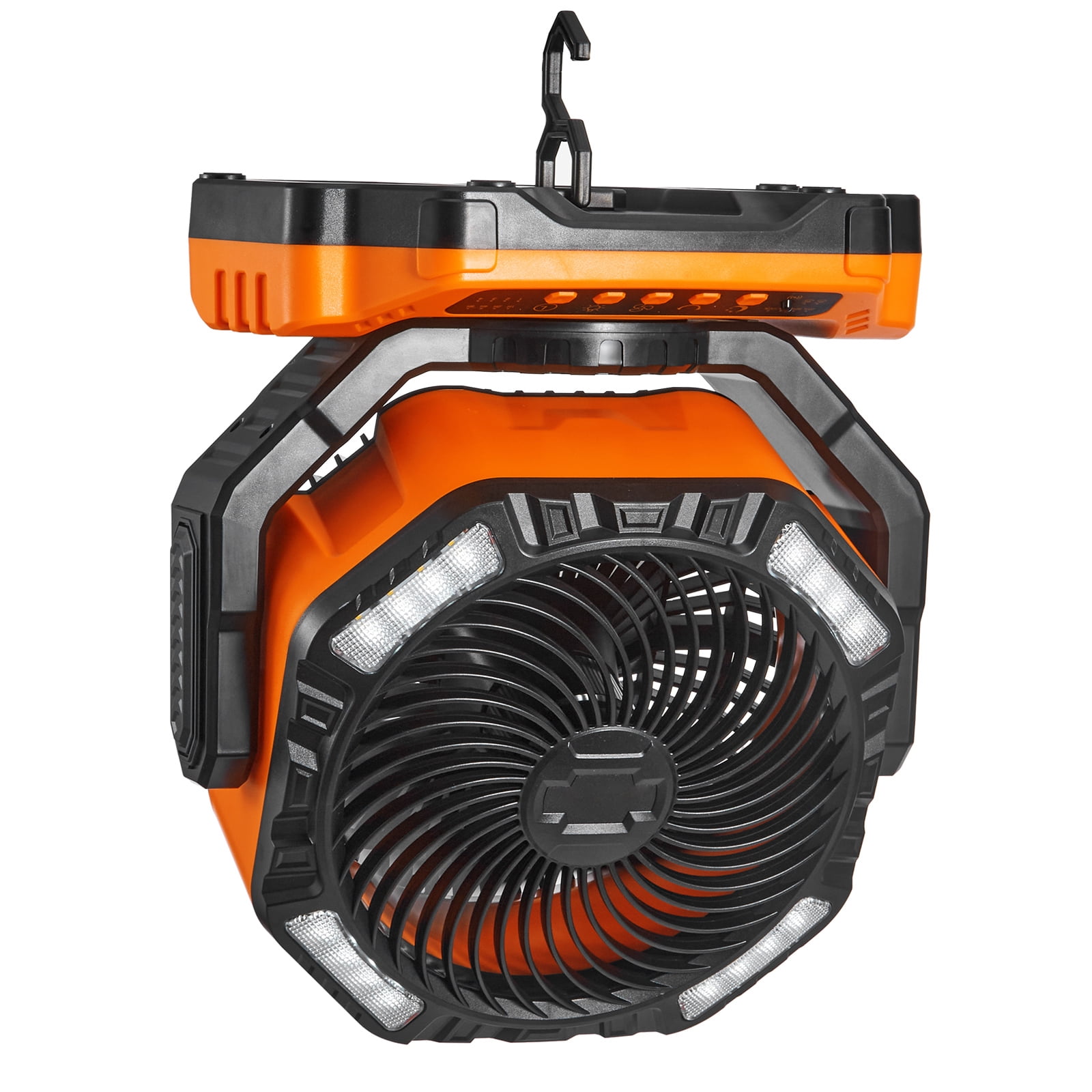 KFFKFF 13 inch Portable Fan Rechargeable with LED Lantern 4 Speeds Swivel Timer