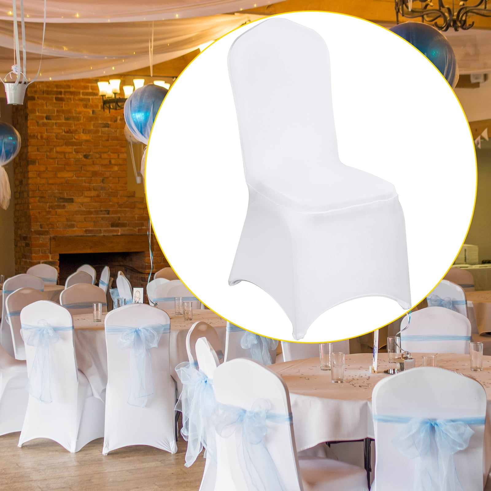 SKYSHALO 150 PCS White Chair Covers Polyester Spandex Chair Cover Stretch Slipcovers for Wedding Party Dining Banquet Flat Front Chair Cover