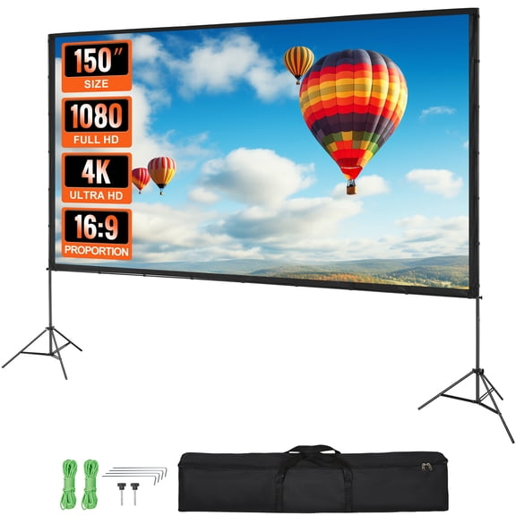 SKYSHALO 150" Projector Screen, 4K Portable Movie Screen, HD, 16:9, Perfect for Home Theater, Outdoor, Indoor