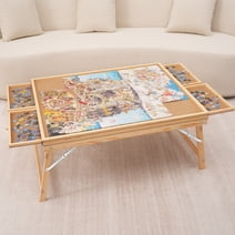 SKYSHALO 1500 Piece Puzzle Board with Folding Legs &4 Sliding Drawers 32.7" x 24.6" Puzzle Cover Jigsaw Puzzle Table Portable Wooden Jigsaw