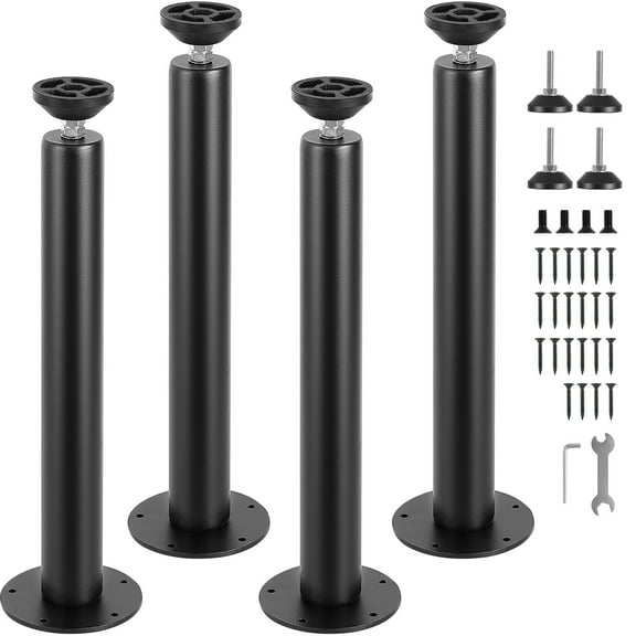 SKYSHALO 16'' Adjustable Office Desk Legs, Set of 4, Sturdy Steel Construction for DIY Table, Supports up to 1200 lbs, Easy Install with Adjustable Feet, Black