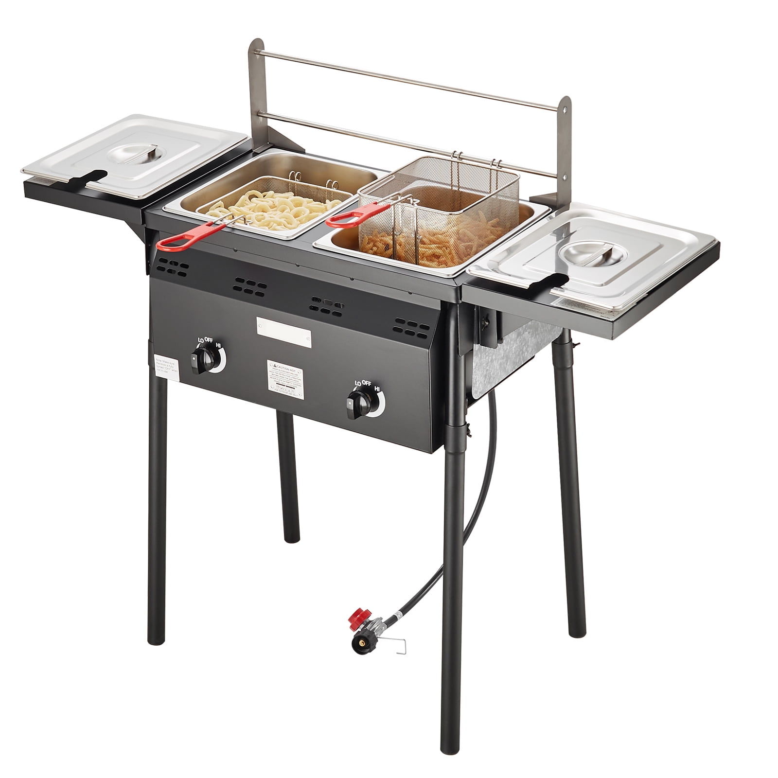 SKYSHALO 16-Quart Outdoor Propane Fryer, Stainless Steel Cookware Dual Burner Commercial Fryer with Double Basket, Lid and Tank, Fryer Cart with Thermometer and Regulator Sansujyuku sansujyuku.com