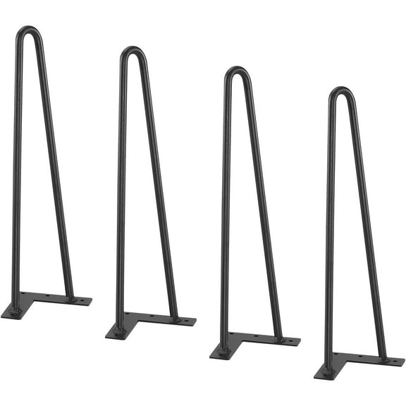 SKYSHALO 16-inch Metal Hairpin Legs for DIY Home Furnishing Projects, Suitable for Nightstands, Coffee Tables, Desks, Includes Rubber Protectors for Floors, Supports up to 500lbs, 4-Pack, Black