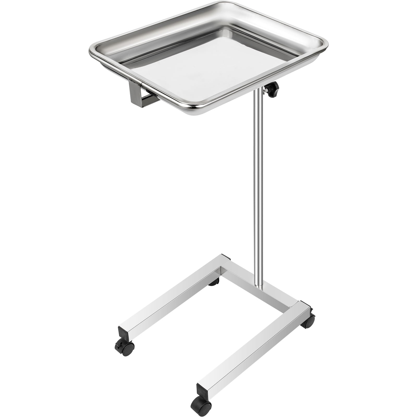 KFFKFF 18x14 inch Trolley Mayo Stand Lab Cart Stainless Steel Mayo Tray Stand Adjustable Height 32-51 inch Instrument Tray w/Removable Tray & 4 Omnidirectional Wheels