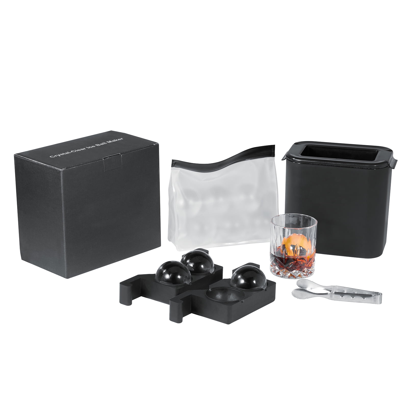 SKYSHALO 2 Large Sphere Ice Ball Maker Black Round Silicon Ice Cube Ball Maker Tray