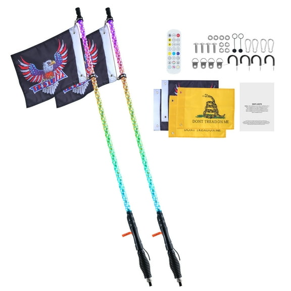 KFFKFF 2 PCS LED Whip Light Spring Base 3ft RGB Spiral Remote Application Antenna Light