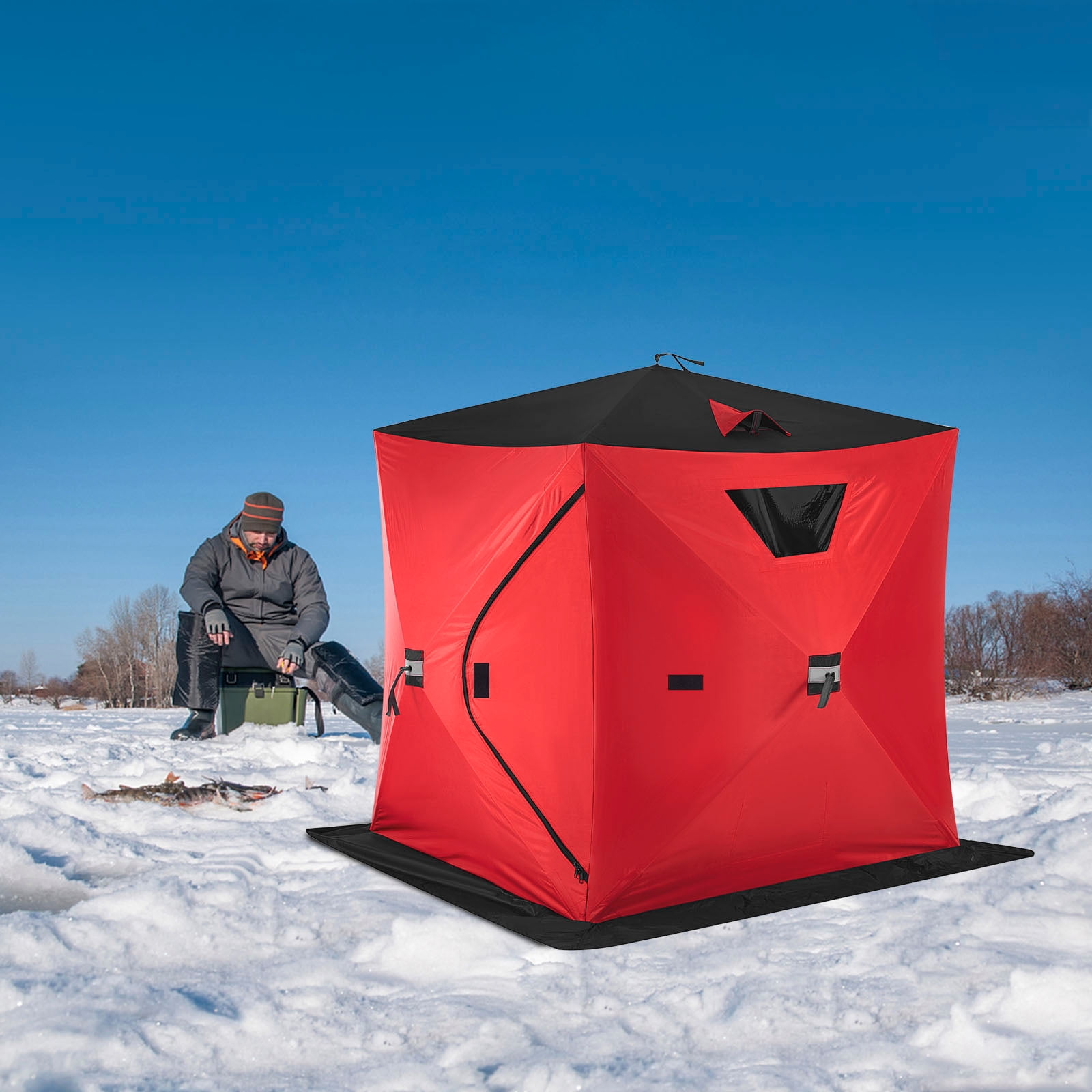 SKYSHALO 2-Person Ice Fishing Shelter Tent Waterproof Pop-up Carrying  Bag,Red