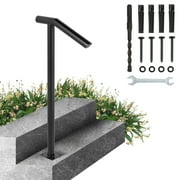 KFFKFF 2 Step Single Post Handrail Round Metal Stair Handrail Aluminum Material Stair Handrail with Installation Kit 18L x 38H Inch Step Stair Railing