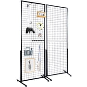 KFFKFF 2' x 5.6' Grid Wall Panels Tower, 2 Packs Wire Gridwall Display Racks with T-Base Floorstanding, Double Side Gridwall Panels for Art Craft Shows, Retail Display with Extra Clips and Hooks