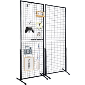 KFFKFF 2' x 5.6' Grid Wall Panels Tower, 2 Packs Wire Gridwall Display Racks with T-Base Floorstanding, Double Side Gridwall Panels for Art Craft Shows, Retail Display with Extra Clips and Hooks