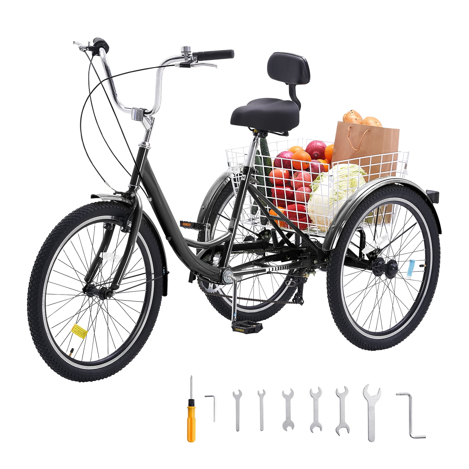 "SKYSHALO 20"" 7 Speed Adult Three-Wheel Tricycle, Carbon Steel Black