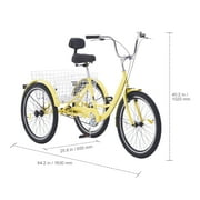 SKYSHALO 20" Adult Tricycles Bike Trike Bicycle Carbon Steel 3 Wheel Bike Yellow