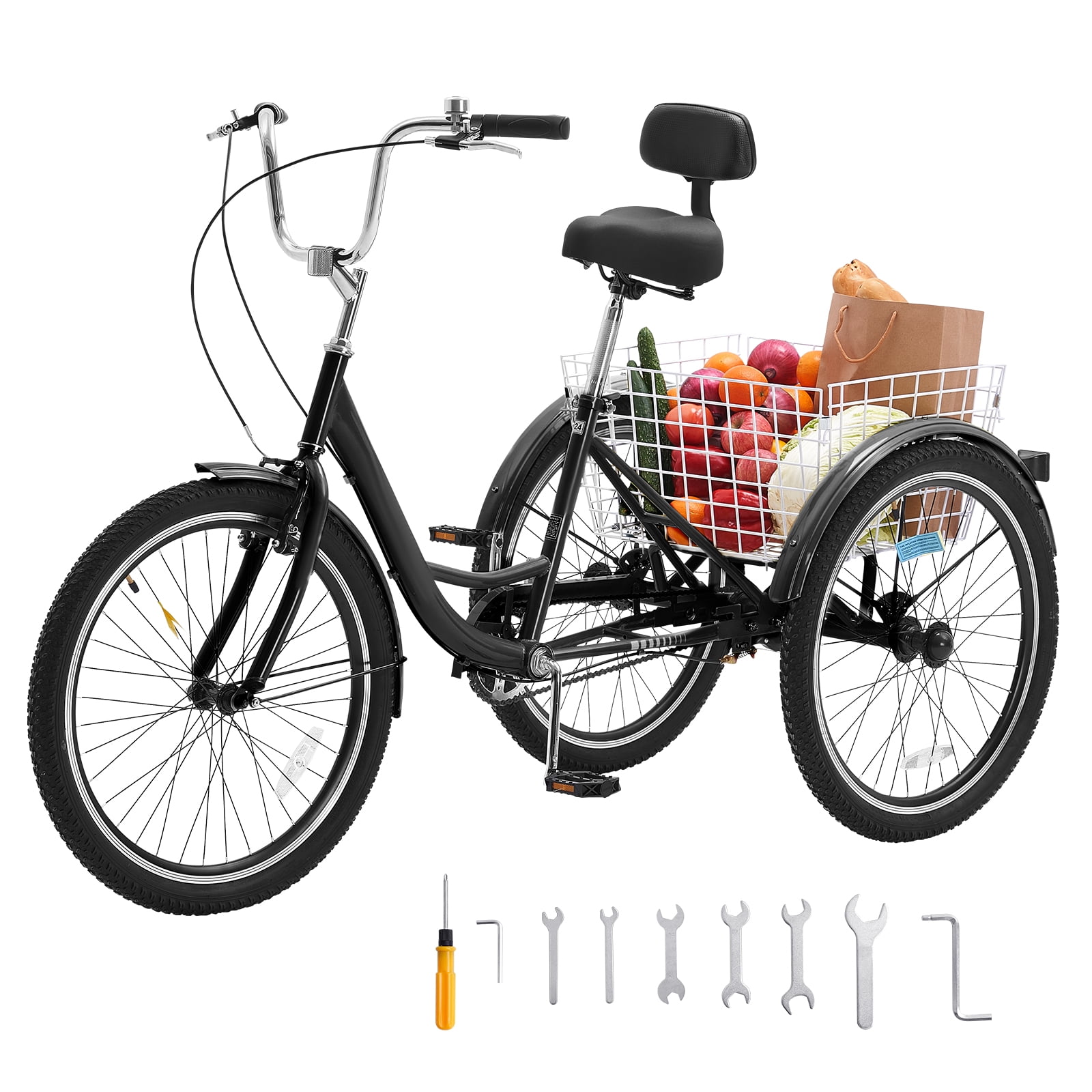 SKYSHALO Foldable Heavy Duty 20 24 26 Adult Tricycle 3 Wheel Bikes with Shopping Basket Vibrant Orange Walmart
