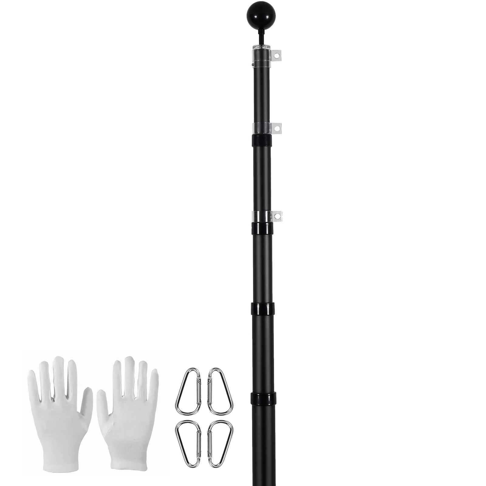SKYSHALO 20FT Extendable Flagpole Kit, Durable Aluminum Outdoor Flag Poles, 3 Ways to Display, Includes 3x5 US Flag and Quality Accessories, Black
