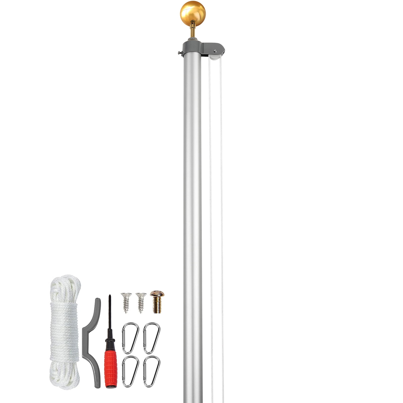 KFFKFF 20FT Modular Flagpole Kit, Durable Aluminum Outdoor Flag Poles, Versatile 3 Configuration Options with 3x5 US Flag, Complete Set, Silver