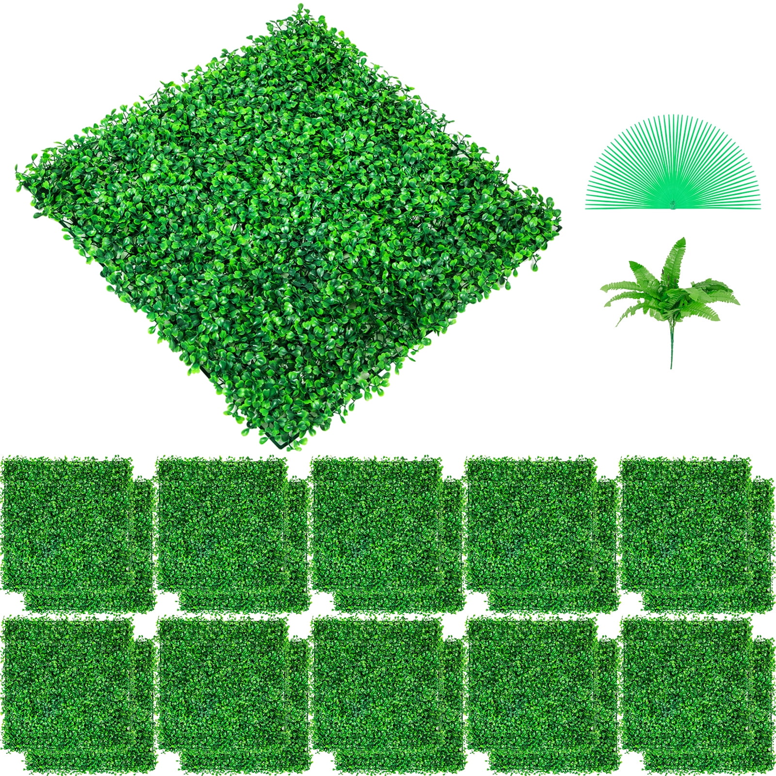SKYSHALO 24PCS 10"x10" Artificial Boxwood Panels,Artificial Grass Backdrop Wall 1.6",Boxwood Hedge Wall Panels,Privacy Hedge Screen UV Protected for Outdoor Indoor Garden Fence Backyard