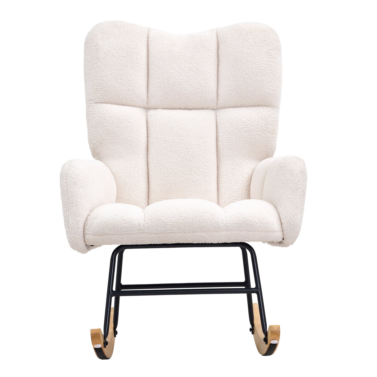 KFFKFF 250 lbs Capacity Rocker Chair Nursery Rocking Chair Teddy Fabric Glider