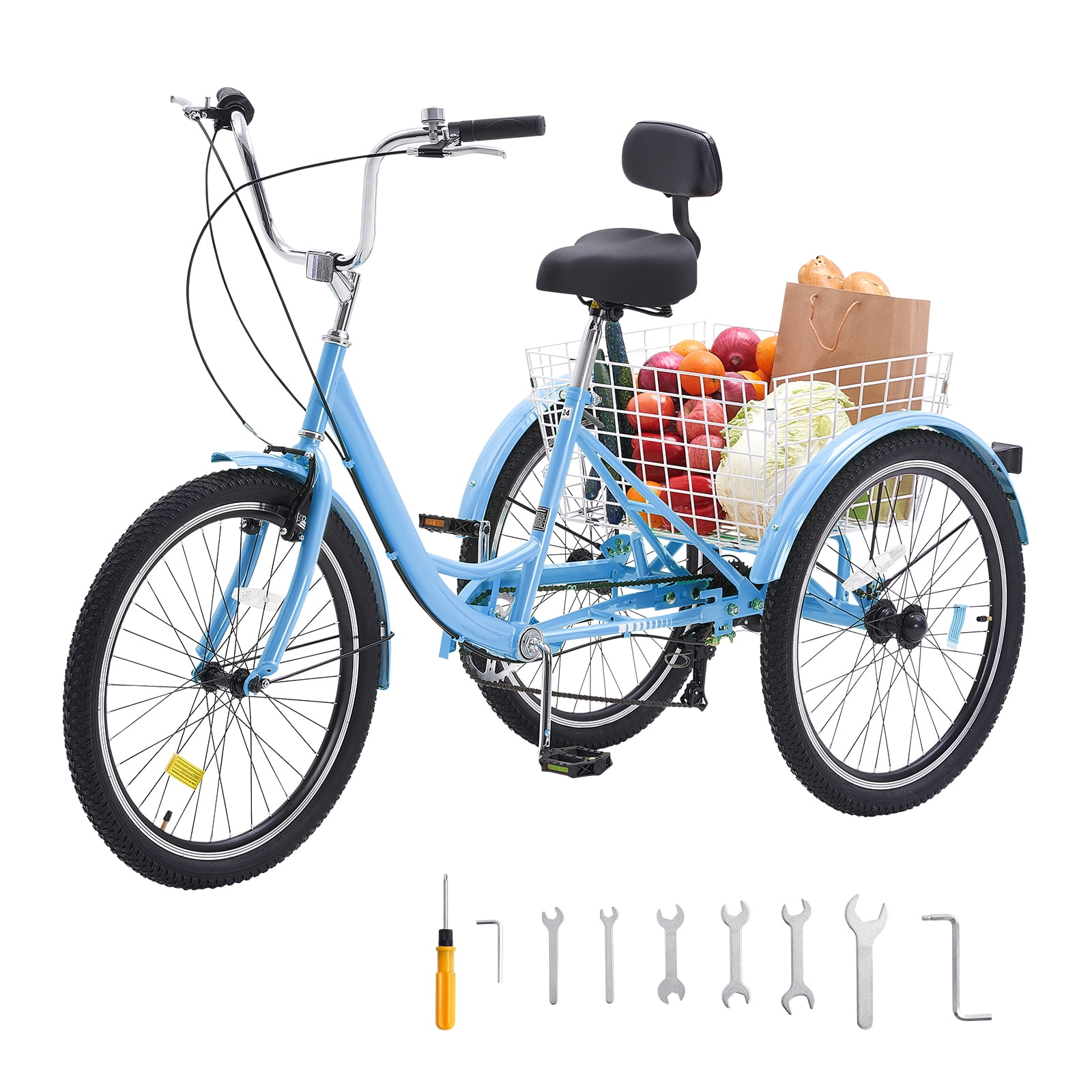 SKYSHALO 26″ Adult 3 Wheel Trike Bicycle Tricycles Bike 7 Speed Blue Carbon Steel Sansujyuku sansujyuku.com