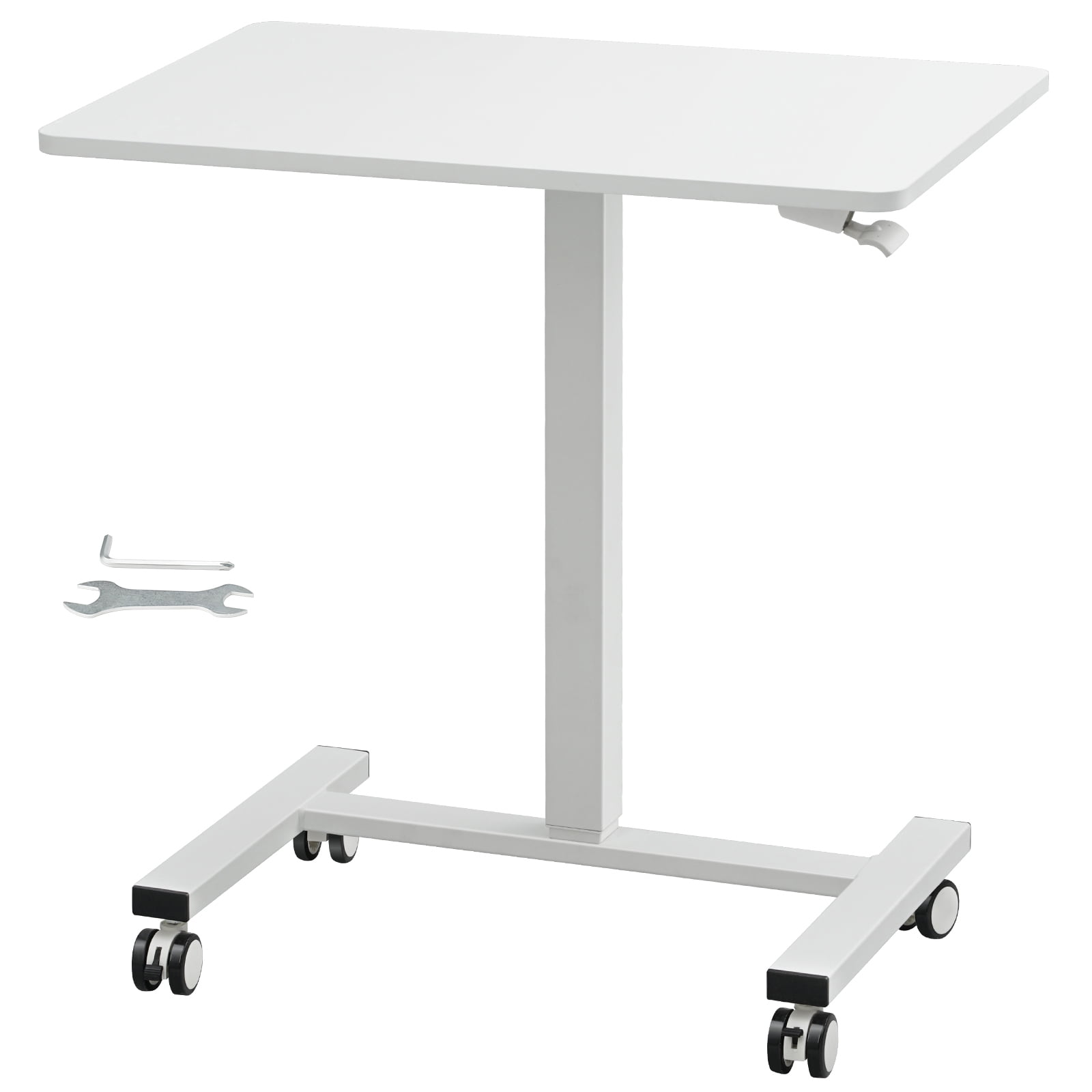 KFFKFF 28"-44" Gas-Spring Height Adjustable Sit-Stand Desk, Mobile Standing Desk, 4 360° Swivel Wheels (2 Lockable) Portable Rolling Laptop Table Computer Cart, 40LBS Loading
