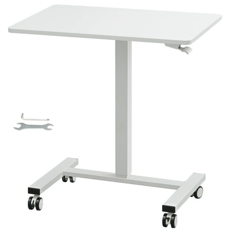 KFFKFF 28"-44" Gas-Spring Height Adjustable Sit-Stand Desk, Mobile Standing Desk, 4 360° Swivel Wheels (2 Lockable) Portable Rolling Laptop Table Computer Cart, 40LBS Loading