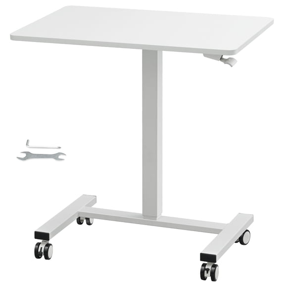KFFKFF 28"-44" Gas-Spring Height Adjustable Sit-Stand Desk, Mobile Standing Desk, 4 360 Swivel Wheels (2 Lockable) Portable Rolling Laptop Table Computer Cart, 40LBS Loading