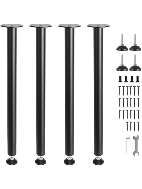 28" Adjustable Desk Legs, Sturdy Steel Construction, Set of 4, for Custom Office Tables, Supports up to 1200 lbs, Easy Setup with Flexible Foot Cups, Black
