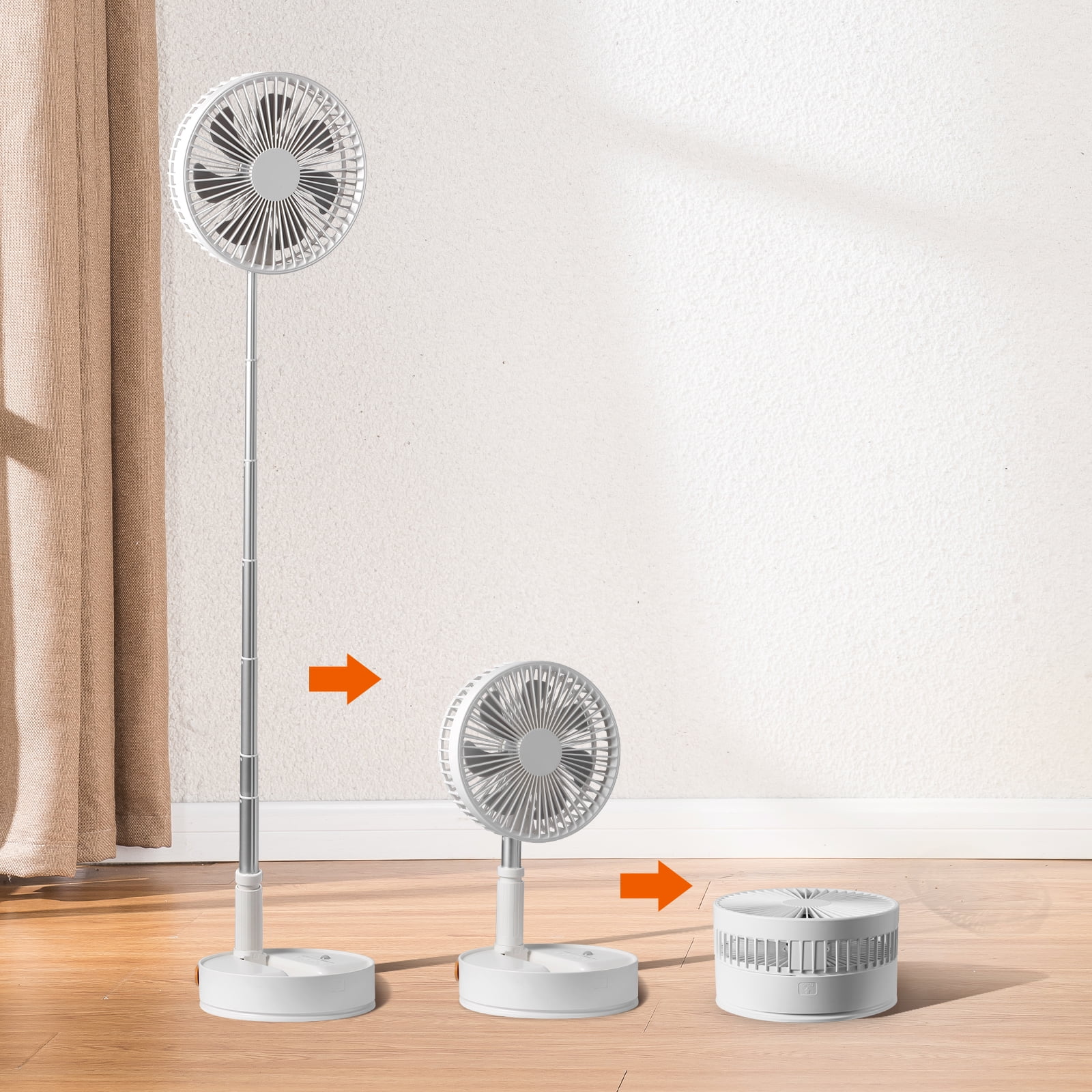 KFFKFF 3 in 1 Foldable Pedestal Fan, 7200mAh Rechargeable Portable Telescopic Fan, Foldable Oscillating Standing Fan with Remote Control Quiet Timer Fan for Home Kitchen Outdoor Camping