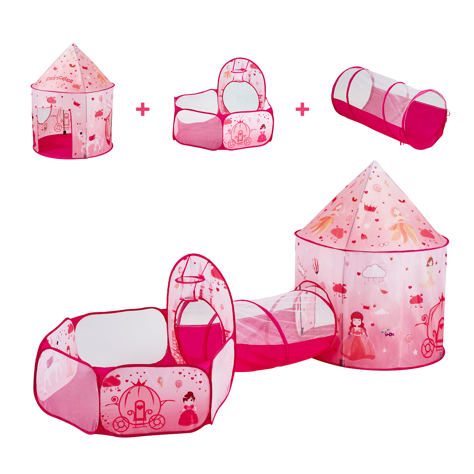 3pc Kids Play Tent Crawl Tunnel and Ball Pit Popup Bounce Playhouse