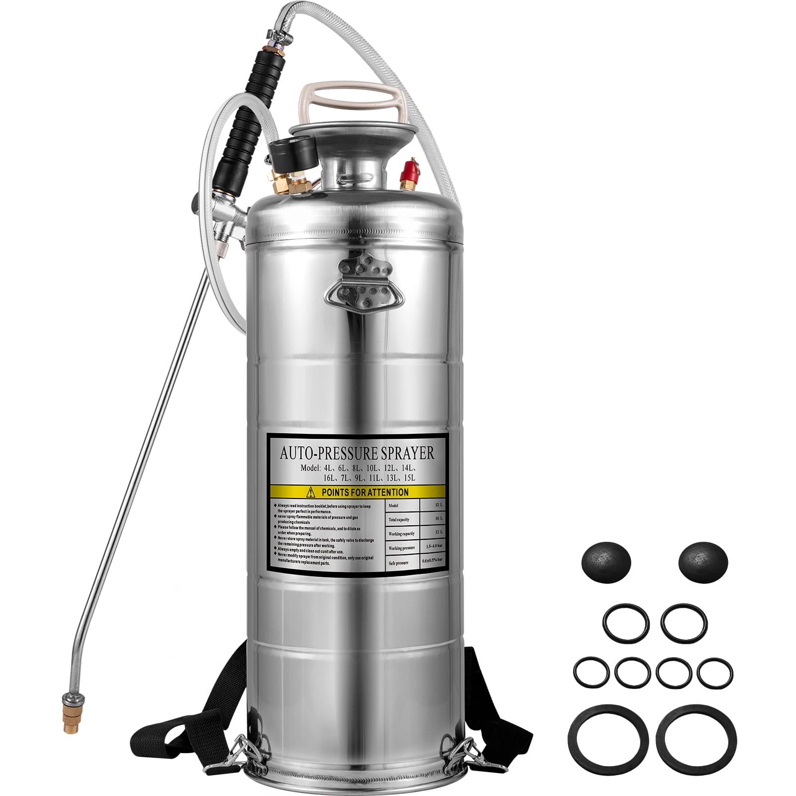SKYSHALO 3.5Gal Stainless Steel Sprayer Hand Pump, with Pressure Gauge & Safety Valve