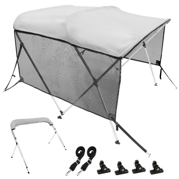 KFFKFF 3 Bow Bimini Top Boat Cover Detachable Mesh Sides 600D with Frame 61"-66"W