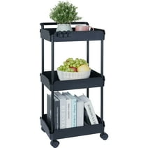 SKYSHALO 3-Tier Kitchen Rolling Cart Basket Utility Cart on Wheel with Handle Black