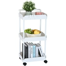 SKYSHALO 3-Tier Kitchen Rolling Cart Basket Utility Cart on Wheel with Handle White