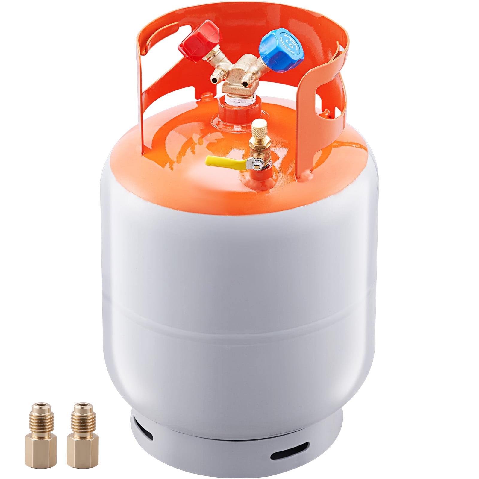 SKYSHALO 30 LBS Refrigerant Recovery Cylinder, 400 psi Durable Portable Tank, Dual-Use Y-Valve for Liquid and Vapor, Secure Seal Can for R22/R134A/R410A, Orange and Gray