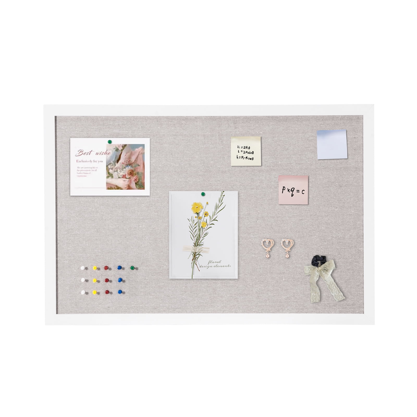 SKYSHALO 30"x20" Linen-Covered White Cork Bulletin Board Wall Decor for Home, School, Office Chic & Practical Message Board