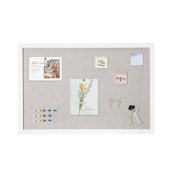 SKYSHALO 30"x20" Linen-Covered White Cork Bulletin Board Wall Decor for Home, School, Office Chic & Practical Message Board