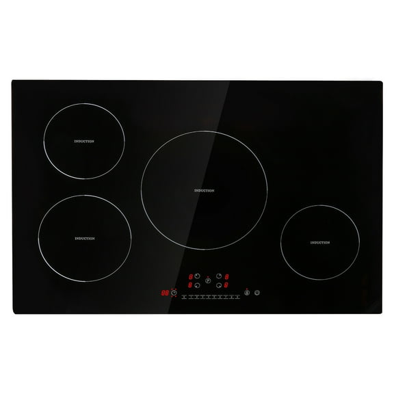 SKYSHALO 30in Electric Cooktop, 7500W 220V 4 Burners Ceramic Glass Stove Top Touch Control Built-in Magnetic Cooktop w/ 9 Heating Level Child Lock & Over-Temperature Protection