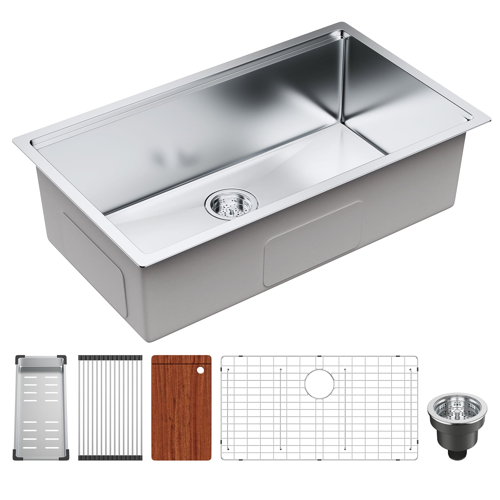 KFFKFF 32" Undermount Kitchen Sink Single Bowl Basin Stainless Steel Kitchen Bar