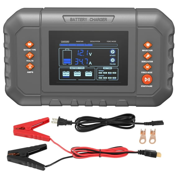 KFFKFF Smart Battery Recharger, 35-Amp, Compatible with Lithium LiFePO4 and Lead-Acid (AGM / Gel / SLA) Car Batteries, Comes with LCD Screen