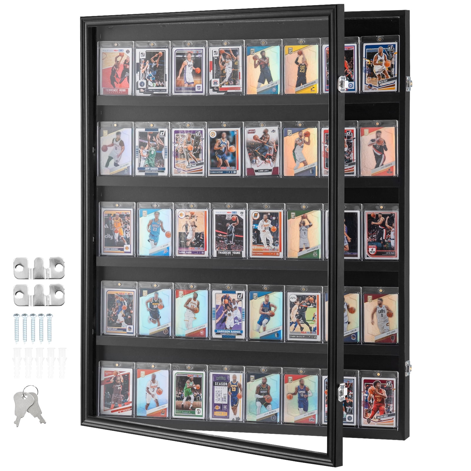KFFKFF 35-Slot Collectible Card Showcase, 24.3x30.5x2.1 inches, Trading Card Wall Display Cabinet with 98% UV Protective PC Glass, Secure Lock for Sports Memorabilia