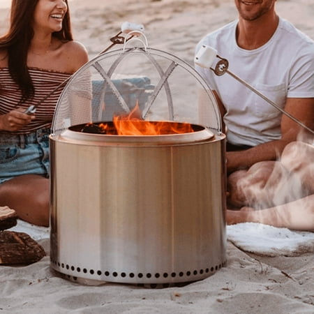 SKYSHALO 36" Fire Pit Round Wood Burning Spark Screen Cover Lid Stainless Steel